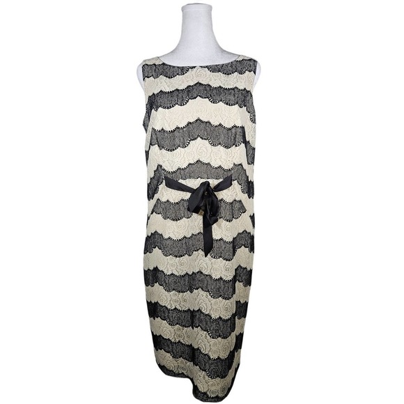 Eva Mendes Black & Cream Lace Sleeveless Dress Tie Front‎ Women's Size 6 - Picture 1 of 8